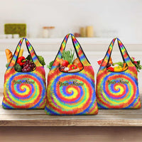 Colorful Tie Dye Spiral Goft Grocery Bag Custom Name in Retro Psychedelic Style Design - Wonder Print Shop