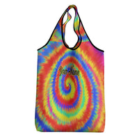 Colorful Tie Dye Spiral Goft Grocery Bag Custom Name in Retro Psychedelic Style Design - Wonder Print Shop