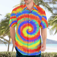 Colorful Tie Dye Spiral Goft Hawaiian Shirt Custom Name in Retro Psychedelic Style Design - Wonder Print Shop