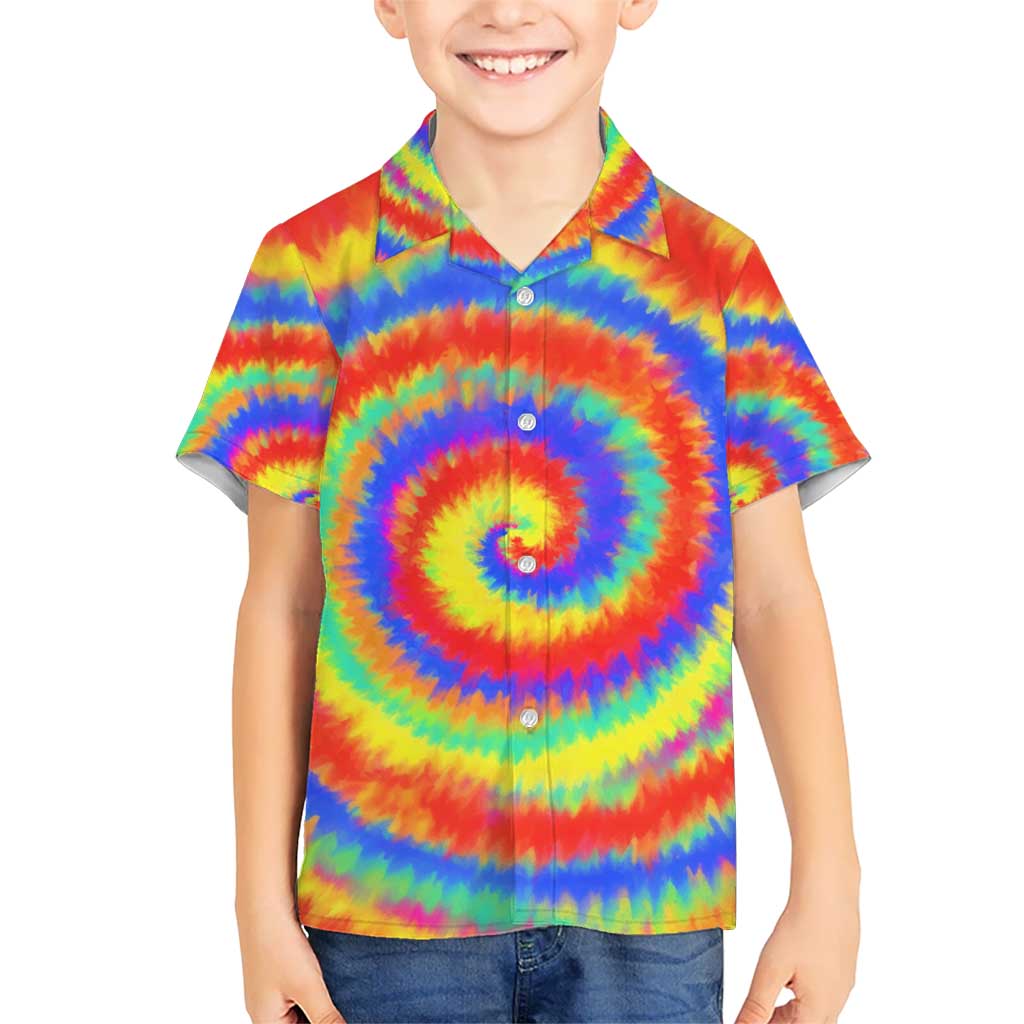 Colorful Tie Dye Spiral Goft Hawaiian Shirt Custom Name in Retro Psychedelic Style Design - Wonder Print Shop