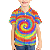 Colorful Tie Dye Spiral Goft Hawaiian Shirt Custom Name in Retro Psychedelic Style Design - Wonder Print Shop
