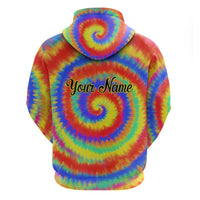 Colorful Tie Dye Spiral Goft Hoodie Custom Name in Retro Psychedelic Style Design - Wonder Print Shop