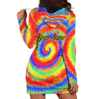 Colorful Tie Dye Spiral Goft Hoodie Dress Custom Name in Retro Psychedelic Style Design - Wonder Print Shop