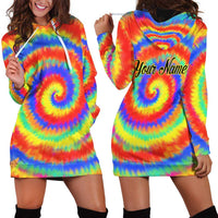 Colorful Tie Dye Spiral Goft Hoodie Dress Custom Name in Retro Psychedelic Style Design - Wonder Print Shop
