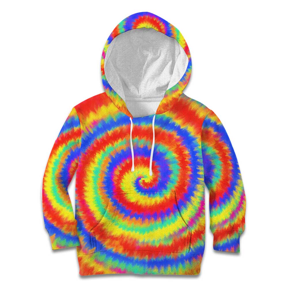 Colorful Tie Dye Spiral Goft Kid Hoodie Custom Name in Retro Psychedelic Style Design - Wonder Print Shop