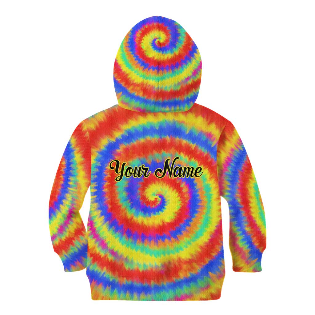 Colorful Tie Dye Spiral Goft Kid Hoodie Custom Name in Retro Psychedelic Style Design - Wonder Print Shop