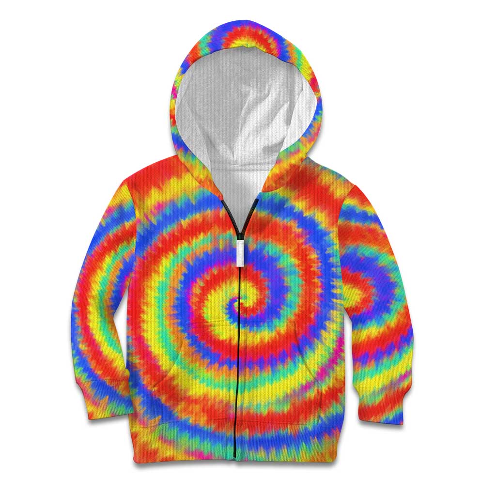 Colorful Tie Dye Spiral Goft Kid Hoodie Custom Name in Retro Psychedelic Style Design - Wonder Print Shop