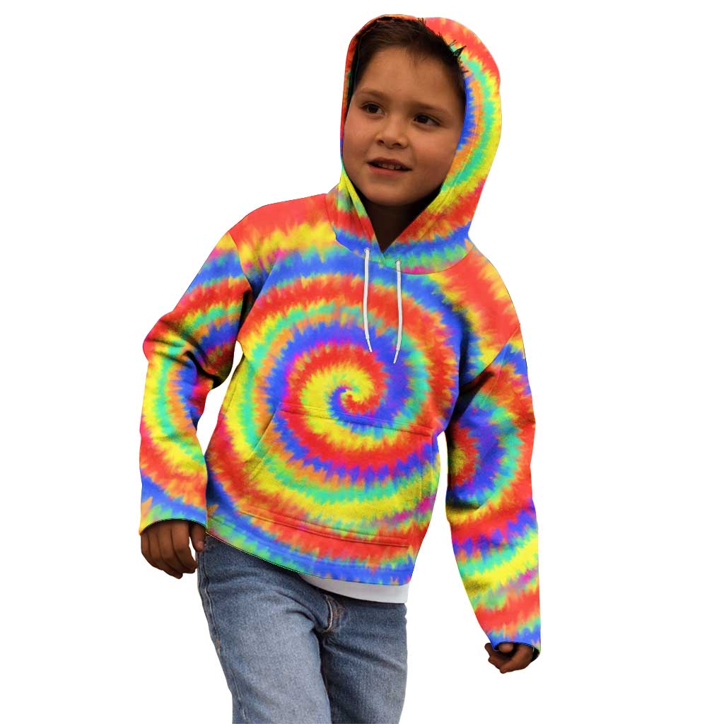 Colorful Tie Dye Spiral Goft Kid Hoodie Custom Name in Retro Psychedelic Style Design - Wonder Print Shop
