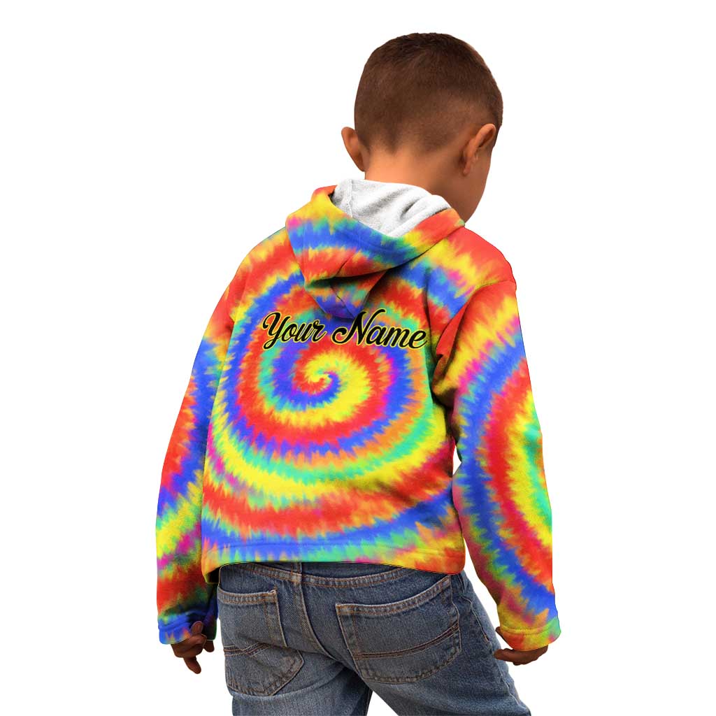 Colorful Tie Dye Spiral Goft Kid Hoodie Custom Name in Retro Psychedelic Style Design - Wonder Print Shop