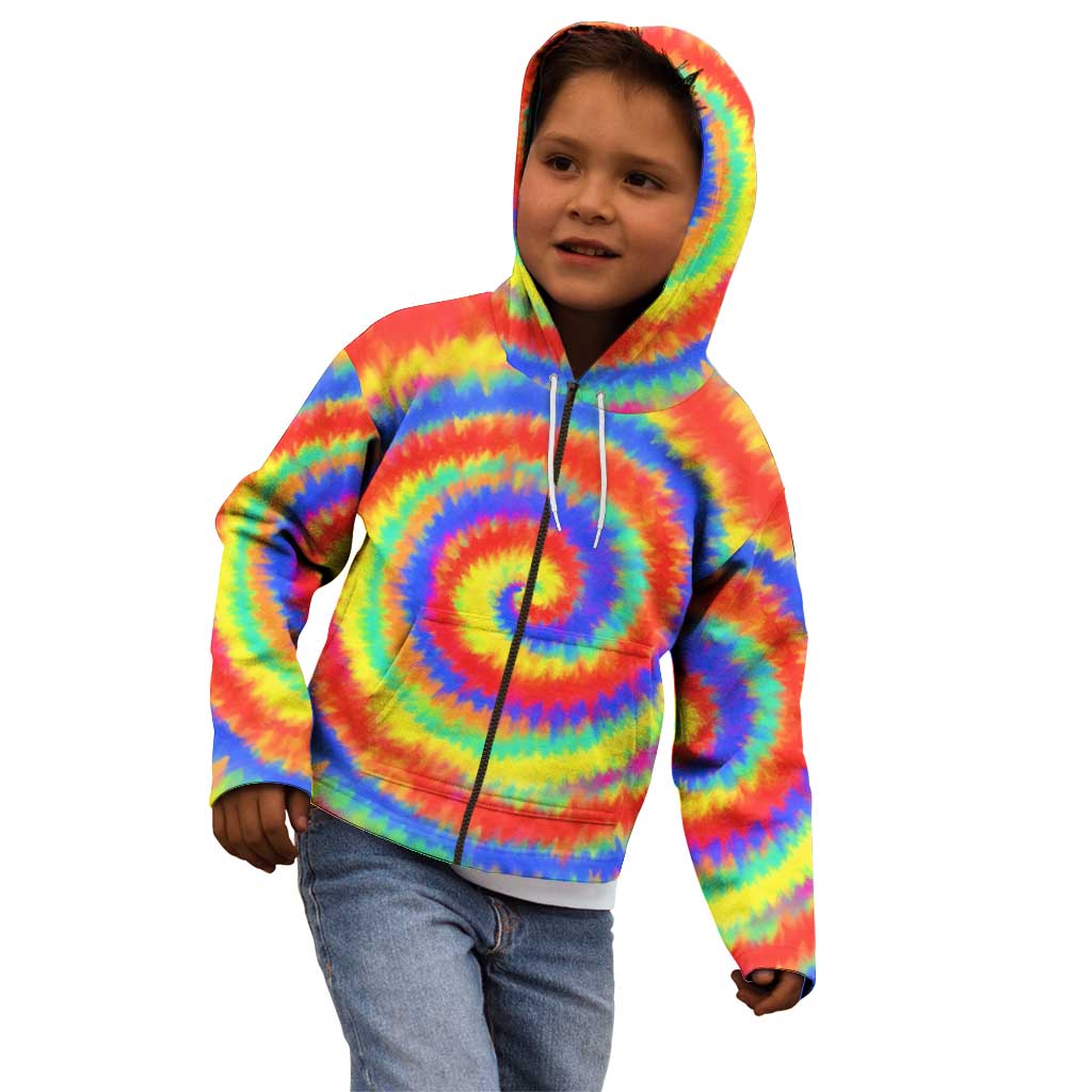 Colorful Tie Dye Spiral Goft Kid Hoodie Custom Name in Retro Psychedelic Style Design - Wonder Print Shop