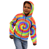 Colorful Tie Dye Spiral Goft Kid Hoodie Custom Name in Retro Psychedelic Style Design - Wonder Print Shop