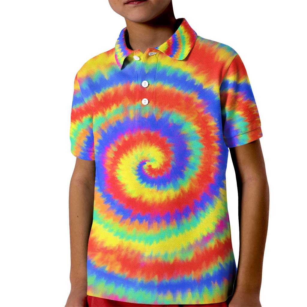 Colorful Tie Dye Spiral Goft Kid Polo Shirt Custom Name in Retro Psychedelic Style Design - Wonder Print Shop