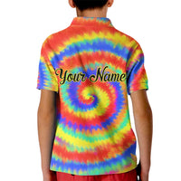 Colorful Tie Dye Spiral Goft Kid Polo Shirt Custom Name in Retro Psychedelic Style Design - Wonder Print Shop