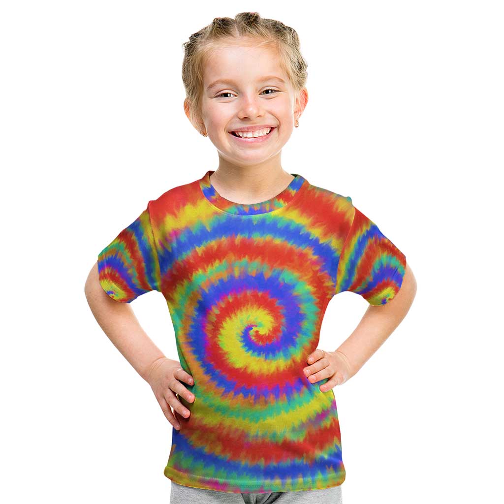 Colorful Tie Dye Spiral Goft Kid T Shirt Custom Name in Retro Psychedelic Style Design - Wonder Print Shop
