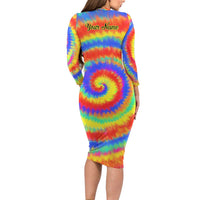 Colorful Tie Dye Spiral Goft Long Sleeve Bodycon Dress Custom Name in Retro Psychedelic Style Design - Wonder Print Shop
