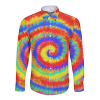 Colorful Tie Dye Spiral Goft Long Sleeve Button Shirt Custom Name in Retro Psychedelic Style Design - Wonder Print Shop