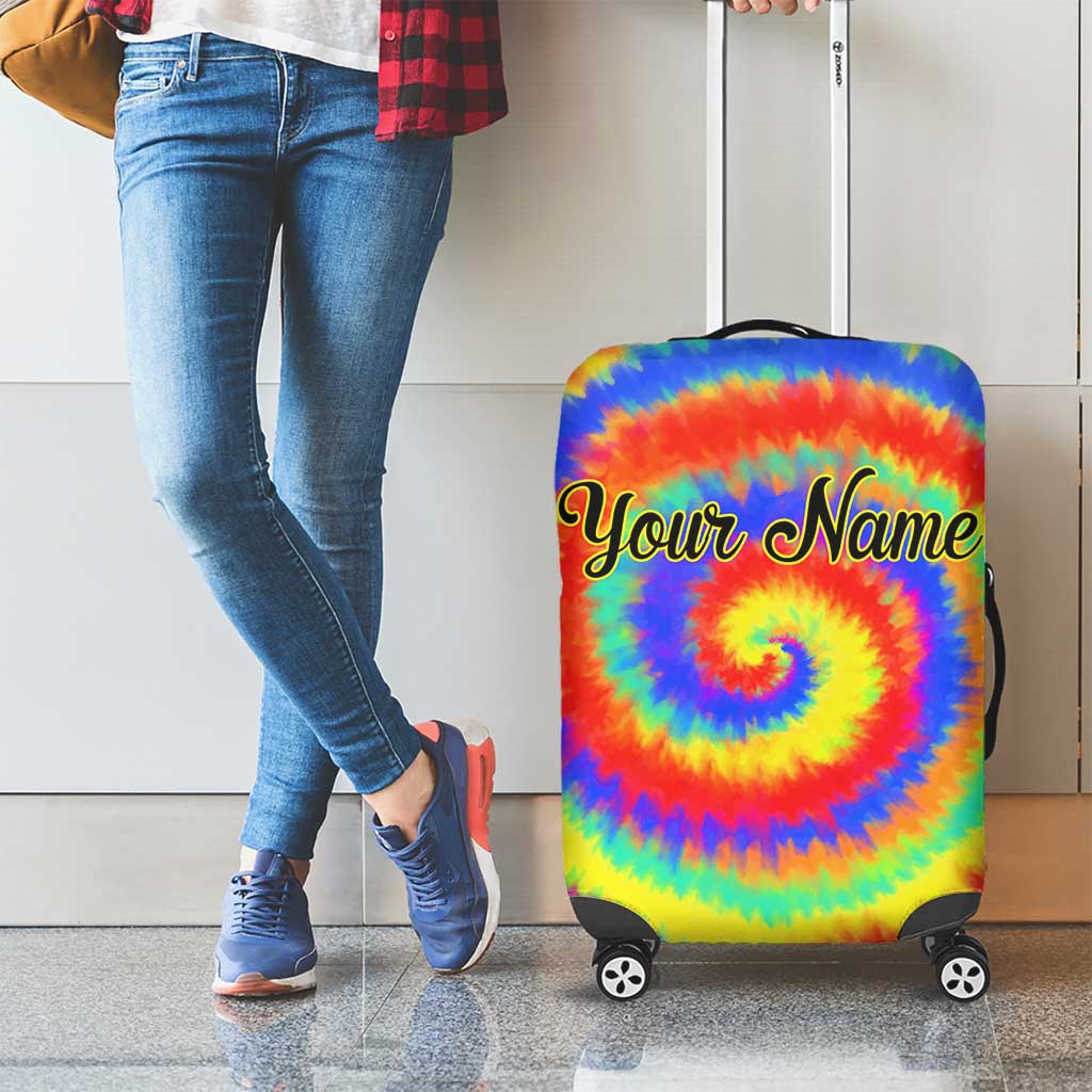 Colorful Tie Dye Spiral Goft Luggage Cover Custom Name in Retro Psychedelic Style Design - Wonder Print Shop