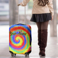 Colorful Tie Dye Spiral Goft Luggage Cover Custom Name in Retro Psychedelic Style Design - Wonder Print Shop