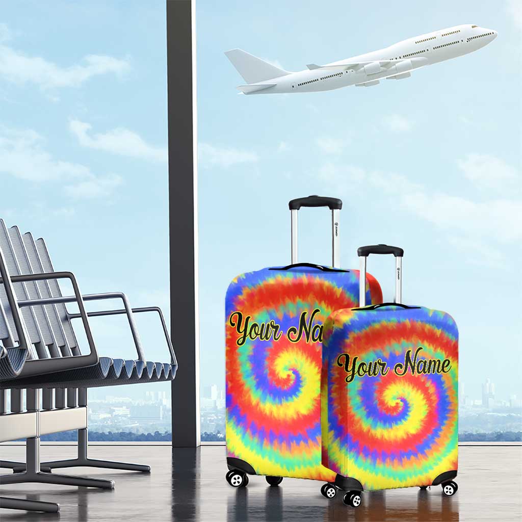 Colorful Tie Dye Spiral Goft Luggage Cover Custom Name in Retro Psychedelic Style Design - Wonder Print Shop