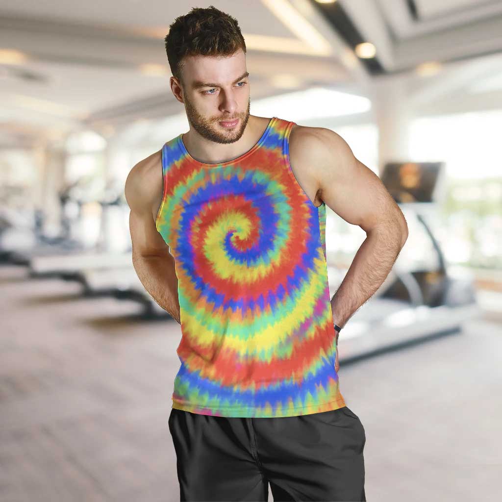 Colorful Tie Dye Spiral Goft Men Tank Top Custom Name in Retro Psychedelic Style Design - Wonder Print Shop