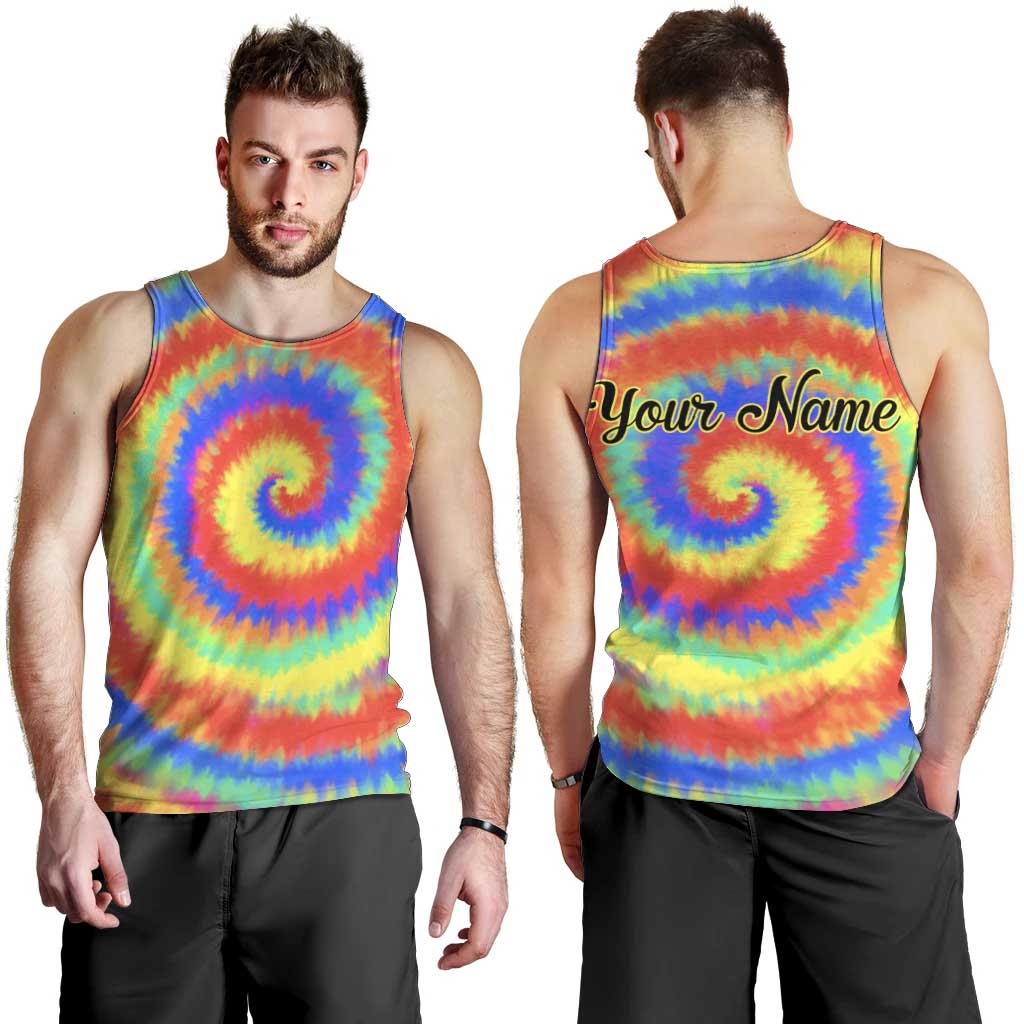 Colorful Tie Dye Spiral Goft Men Tank Top Custom Name in Retro Psychedelic Style Design - Wonder Print Shop