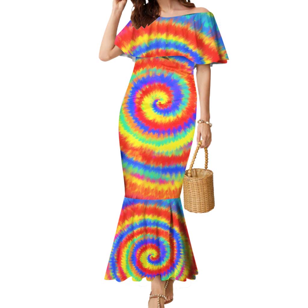 Colorful Tie Dye Spiral Goft Mermaid Dress Custom Name in Retro Psychedelic Style Design - Wonder Print Shop