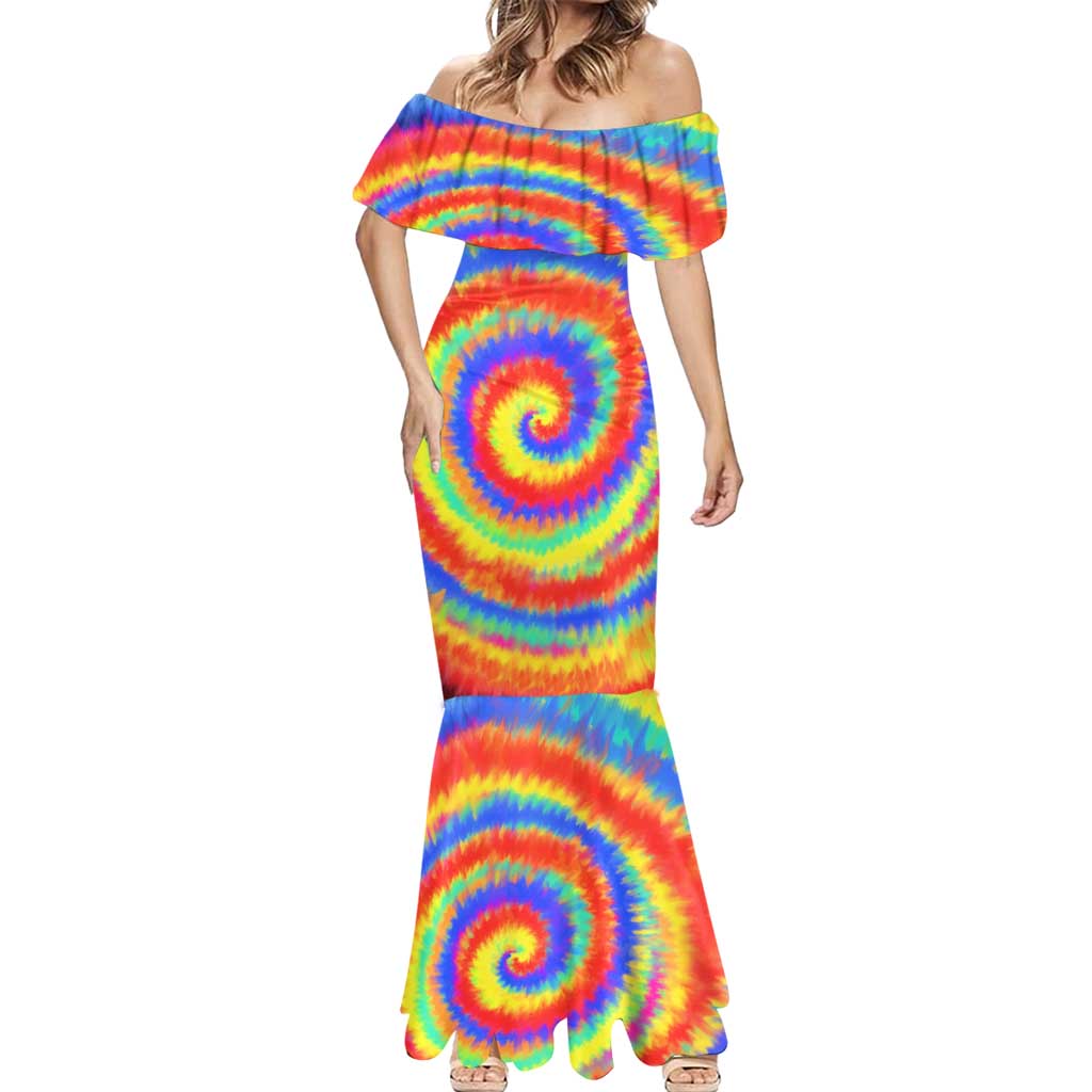 Colorful Tie Dye Spiral Goft Mermaid Dress Custom Name in Retro Psychedelic Style Design - Wonder Print Shop