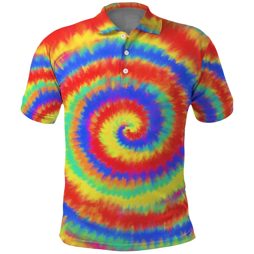 Colorful Tie Dye Spiral Goft Polo Shirt Custom Name in Retro Psychedelic Style Design - Wonder Print Shop
