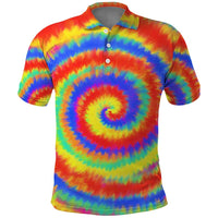 Colorful Tie Dye Spiral Goft Polo Shirt Custom Name in Retro Psychedelic Style Design - Wonder Print Shop