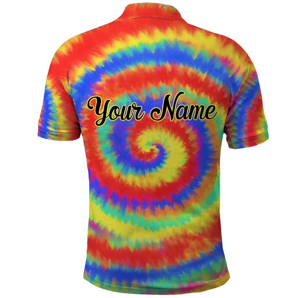 Colorful Tie Dye Spiral Goft Polo Shirt Custom Name in Retro Psychedelic Style Design - Wonder Print Shop