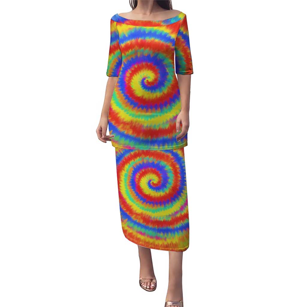 Colorful Tie Dye Spiral Goft Puletasi Custom Name in Retro Psychedelic Style Design - Wonder Print Shop