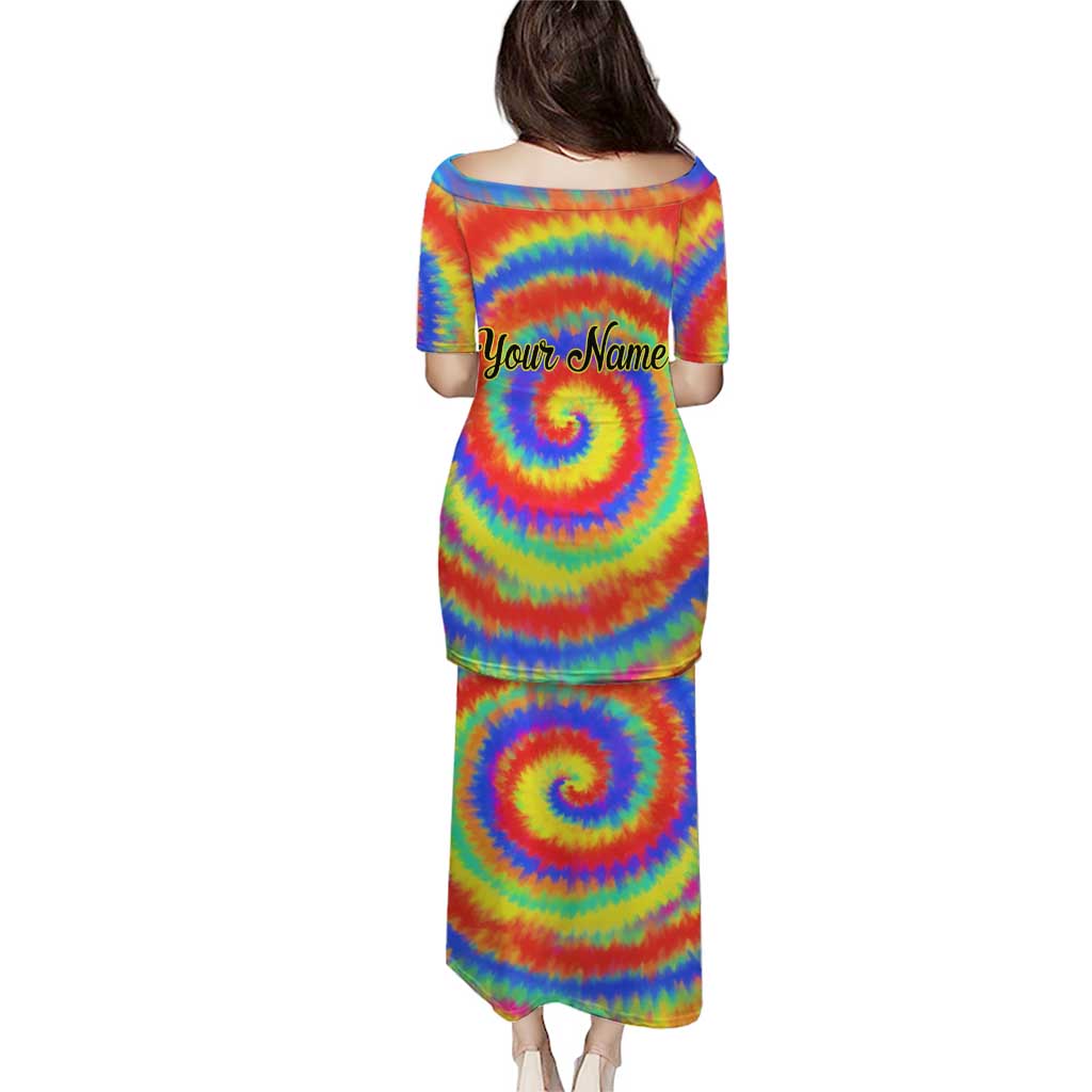 Colorful Tie Dye Spiral Goft Puletasi Custom Name in Retro Psychedelic Style Design - Wonder Print Shop