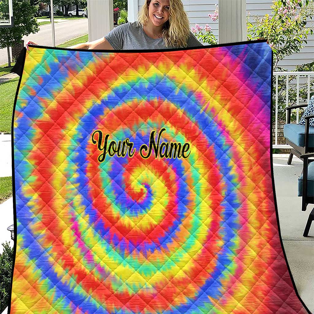 Colorful Tie Dye Spiral Goft Quilt Custom Name in Retro Psychedelic Style Design - Wonder Print Shop