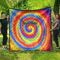 Colorful Tie Dye Spiral Goft Quilt Custom Name in Retro Psychedelic Style Design - Wonder Print Shop
