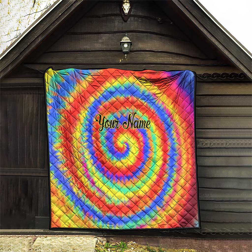 Colorful Tie Dye Spiral Goft Quilt Custom Name in Retro Psychedelic Style Design - Wonder Print Shop