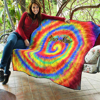 Colorful Tie Dye Spiral Goft Quilt Custom Name in Retro Psychedelic Style Design - Wonder Print Shop