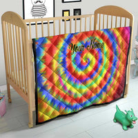 Colorful Tie Dye Spiral Goft Quilt Custom Name in Retro Psychedelic Style Design - Wonder Print Shop