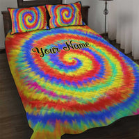 Colorful Tie Dye Spiral Goft Quilt Bed Set Custom Name in Retro Psychedelic Style Design - Wonder Print Shop