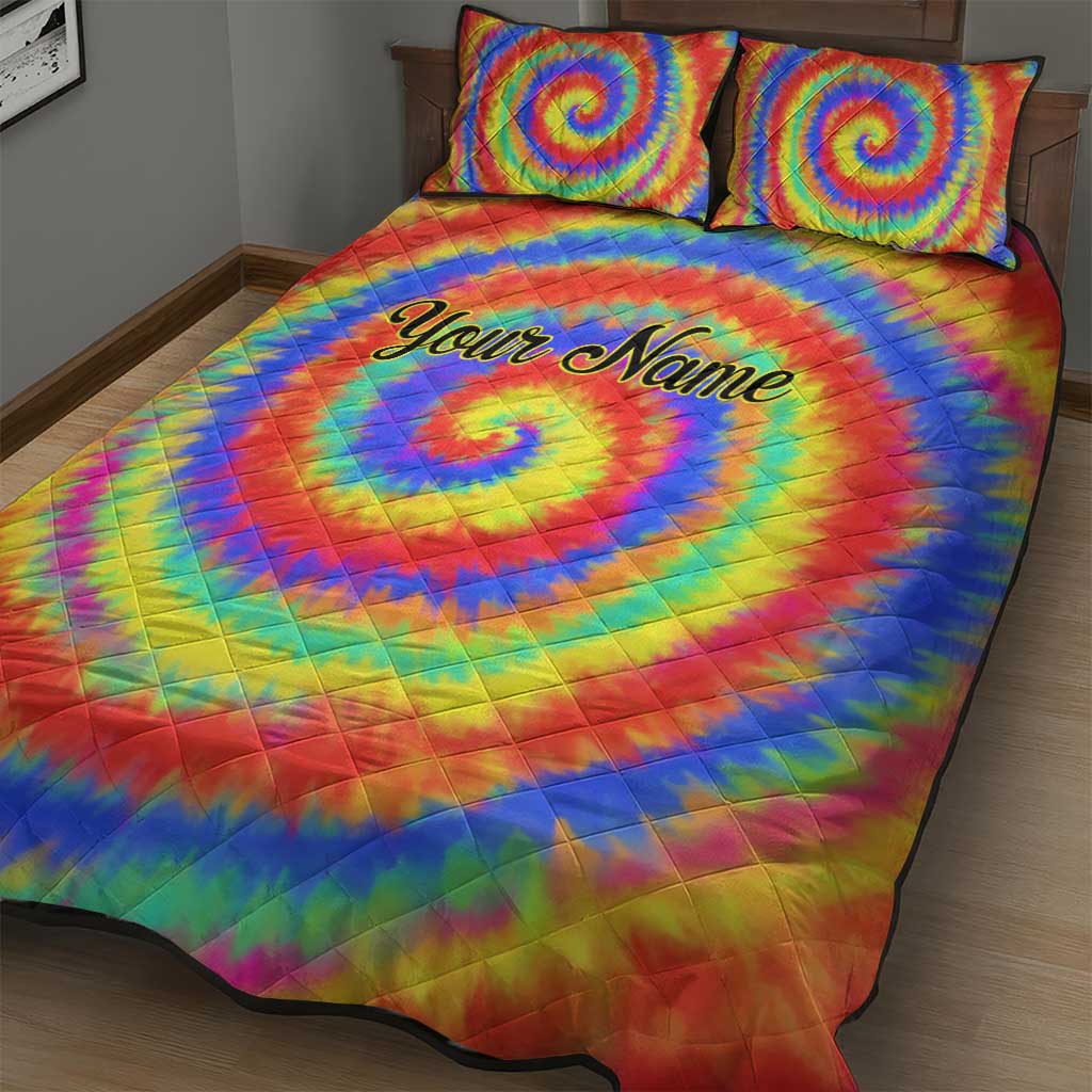Colorful Tie Dye Spiral Goft Quilt Bed Set Custom Name in Retro Psychedelic Style Design - Wonder Print Shop