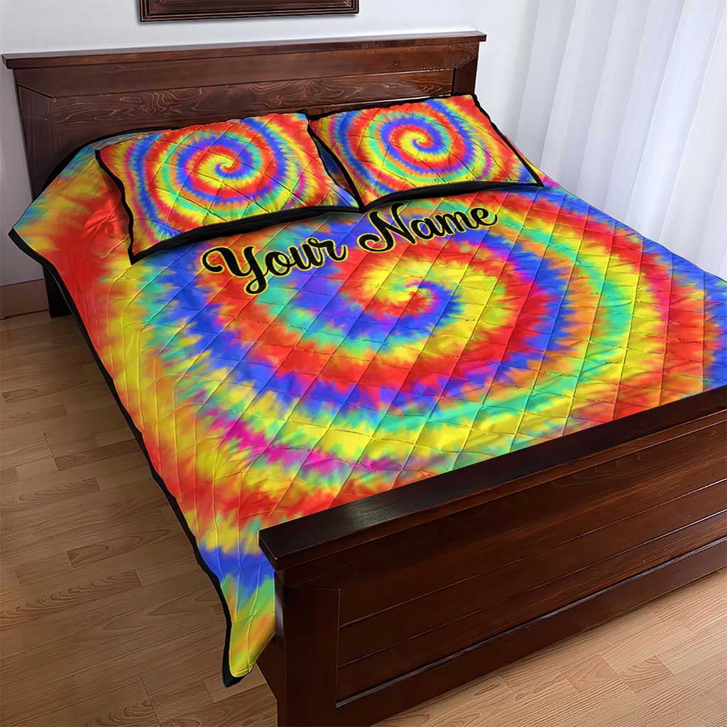 Colorful Tie Dye Spiral Goft Quilt Bed Set Custom Name in Retro Psychedelic Style Design - Wonder Print Shop
