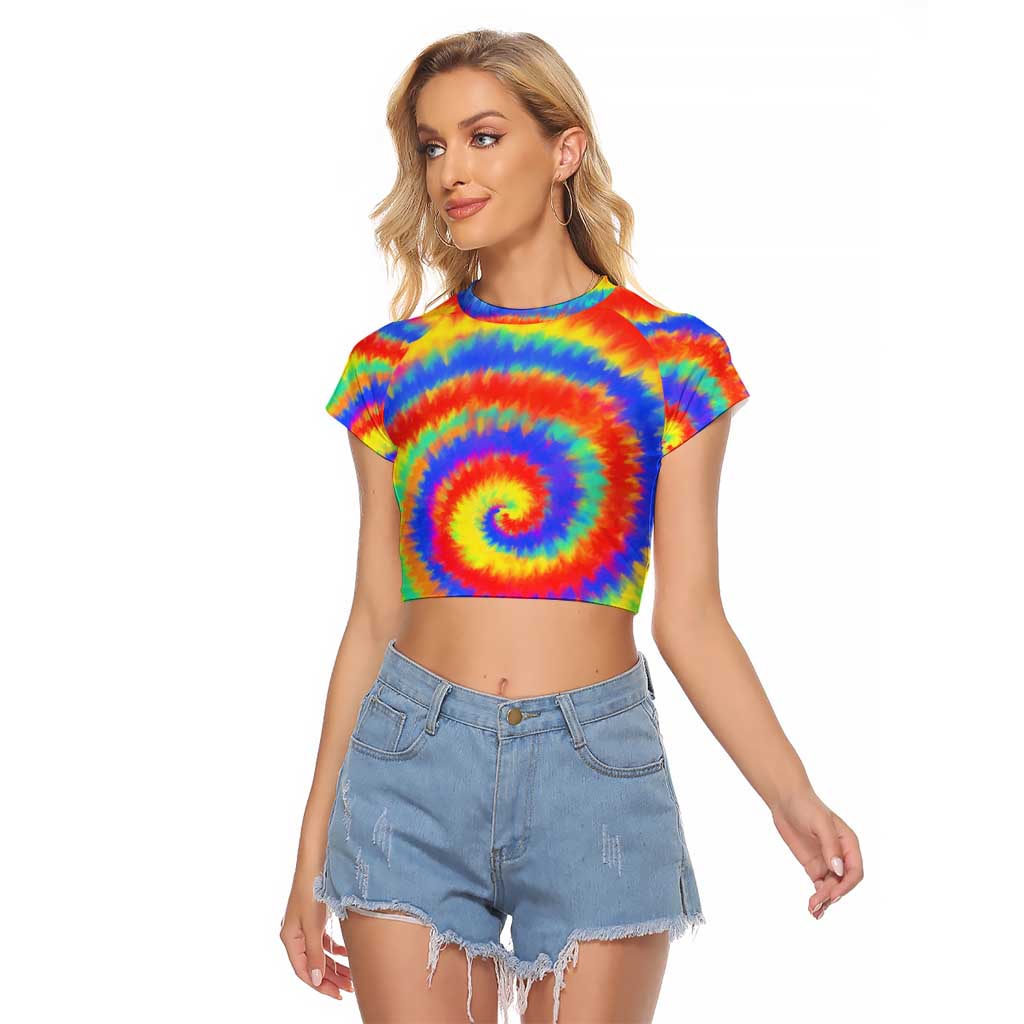 Colorful Tie Dye Spiral Goft Raglan Cropped T Shirt Custom Name in Retro Psychedelic Style Design - Wonder Print Shop