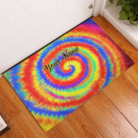 Colorful Tie Dye Spiral Goft Rubber Doormat Custom Name in Retro Psychedelic Style Design - Wonder Print Shop