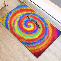 Colorful Tie Dye Spiral Goft Rubber Doormat Custom Name in Retro Psychedelic Style Design - Wonder Print Shop