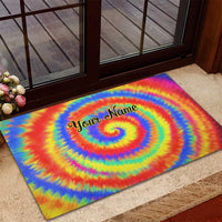Colorful Tie Dye Spiral Goft Rubber Doormat Custom Name in Retro Psychedelic Style Design - Wonder Print Shop