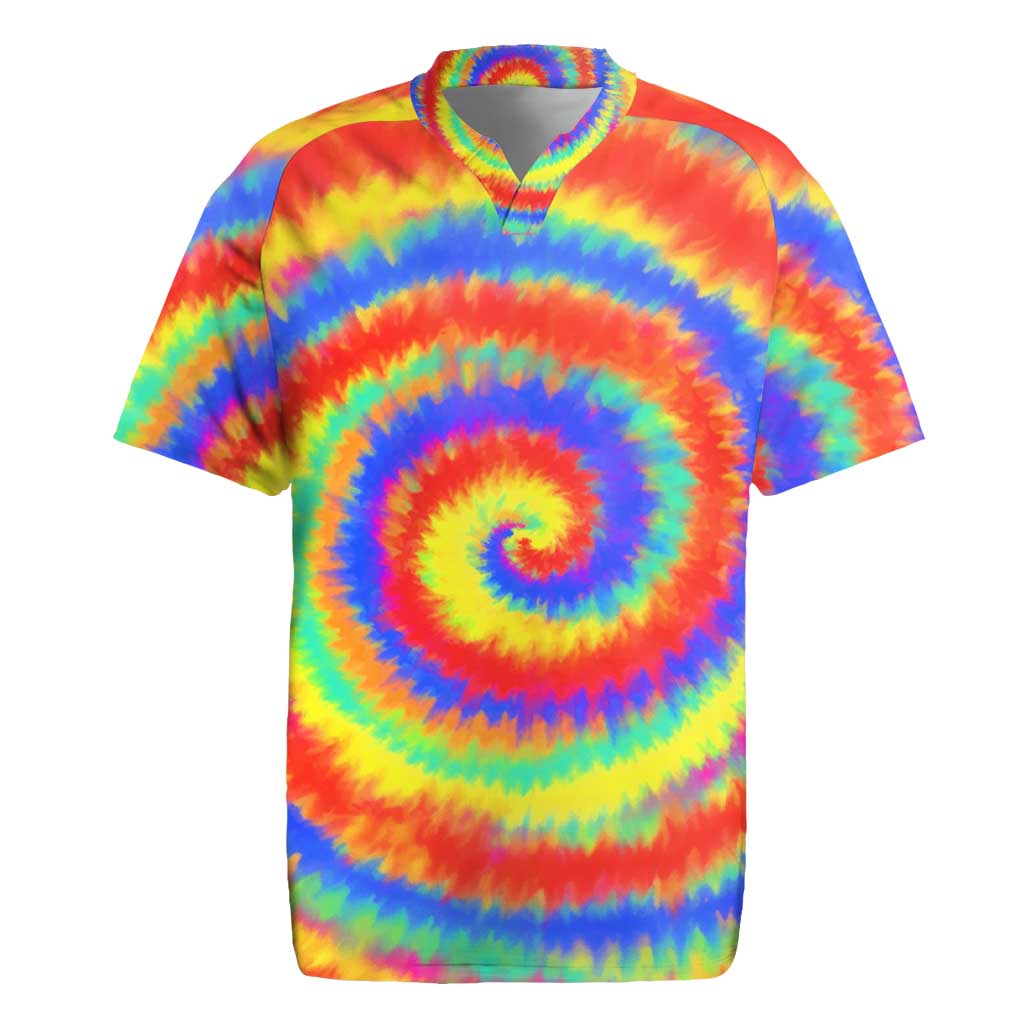Colorful Tie Dye Spiral Goft Rugby Jersey Custom Name in Retro Psychedelic Style Design - Wonder Print Shop