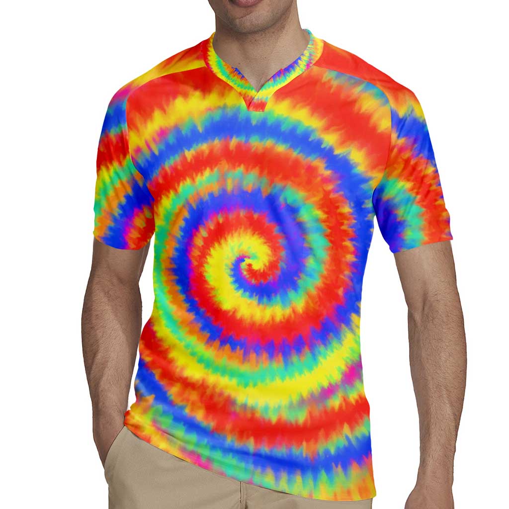 Colorful Tie Dye Spiral Goft Rugby Jersey Custom Name in Retro Psychedelic Style Design - Wonder Print Shop