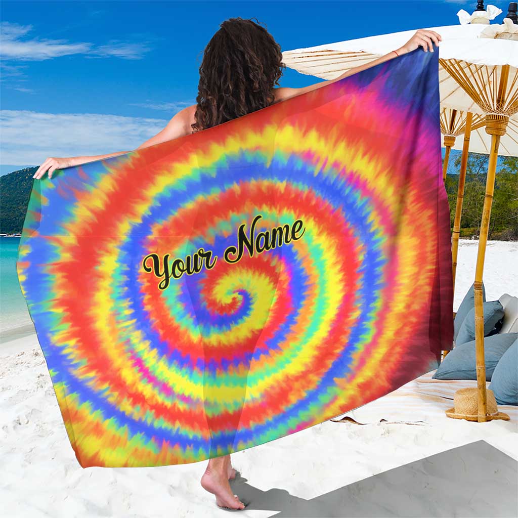 Colorful Tie Dye Spiral Goft Sarong Custom Name in Retro Psychedelic Style Design - Wonder Print Shop