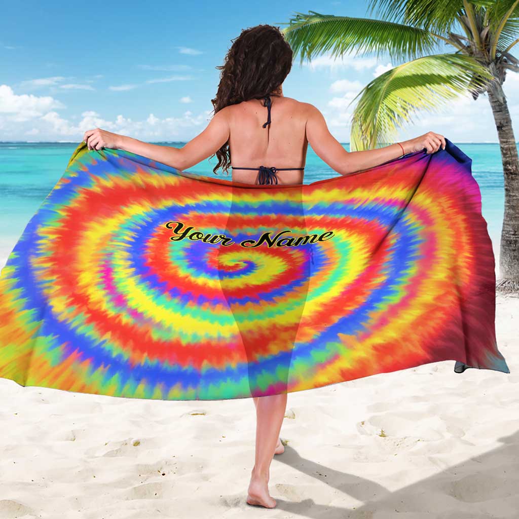 Colorful Tie Dye Spiral Goft Sarong Custom Name in Retro Psychedelic Style Design - Wonder Print Shop