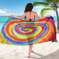 Colorful Tie Dye Spiral Goft Sarong Custom Name in Retro Psychedelic Style Design - Wonder Print Shop