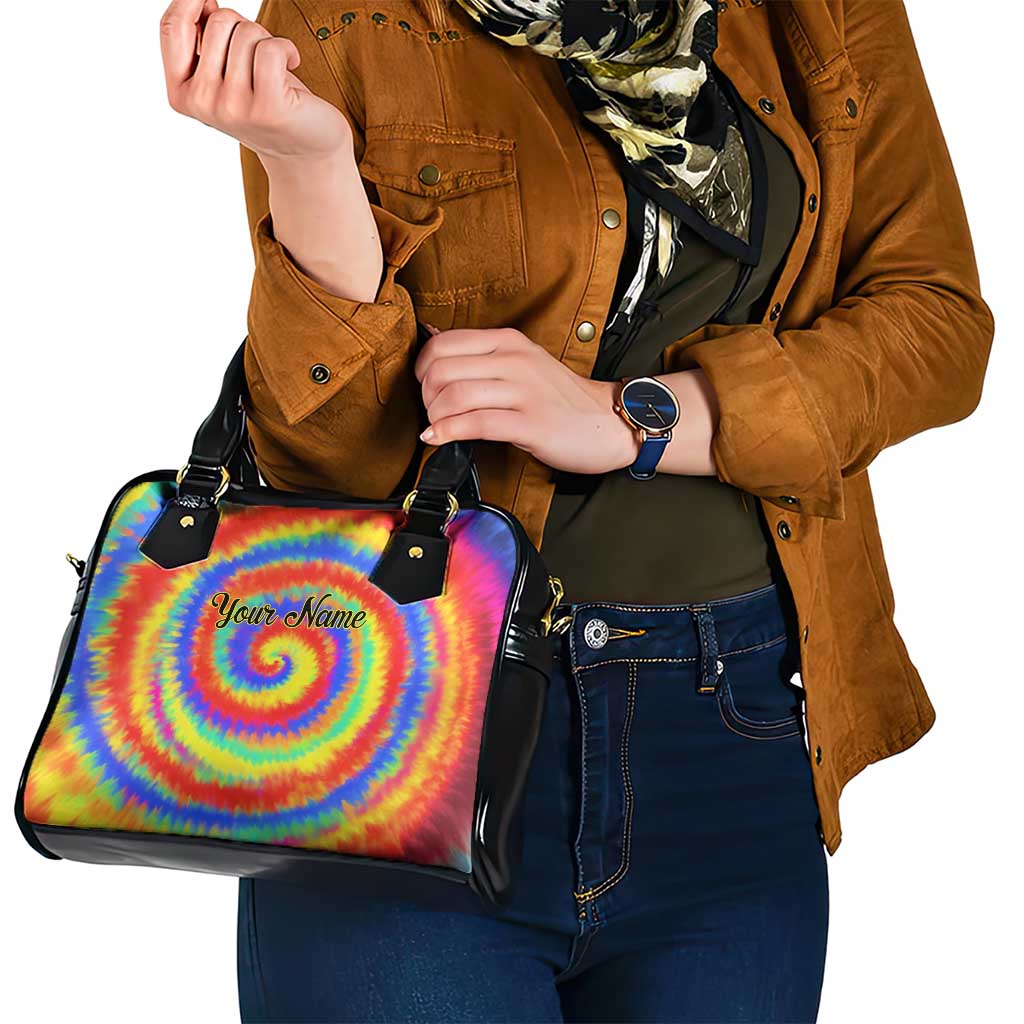 Colorful Tie Dye Spiral Goft Shoulder Handbag Custom Name in Retro Psychedelic Style Design - Wonder Print Shop
